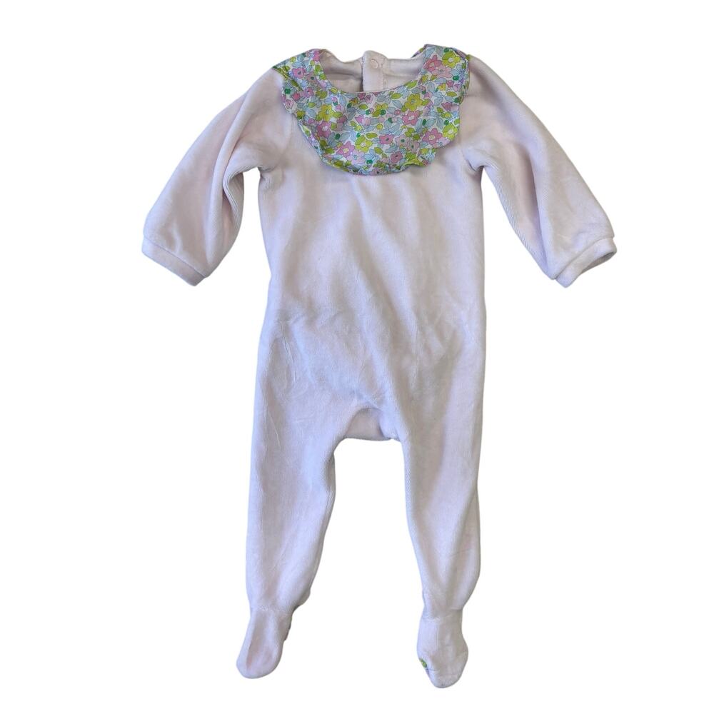 Jacadi Paris 6 Months Pink Baby Girl Onesies Bodysuit Velour Floral Footed